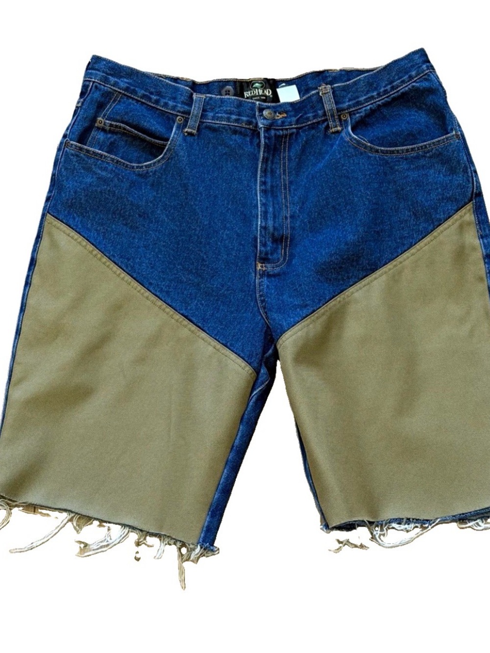 RedHead Blue Denim Shorts with Olive Panels